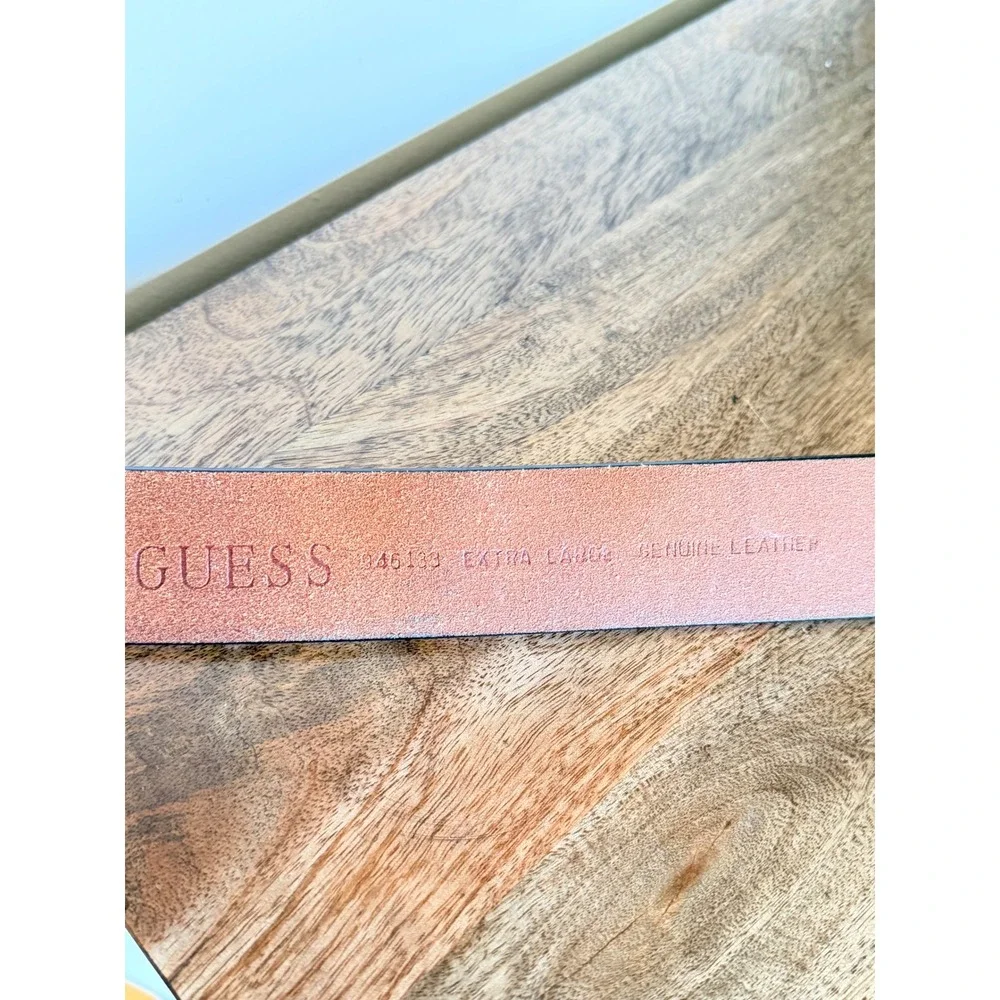 Guess Leather Belt Men XL Black Silver G Logo Buckle Leather